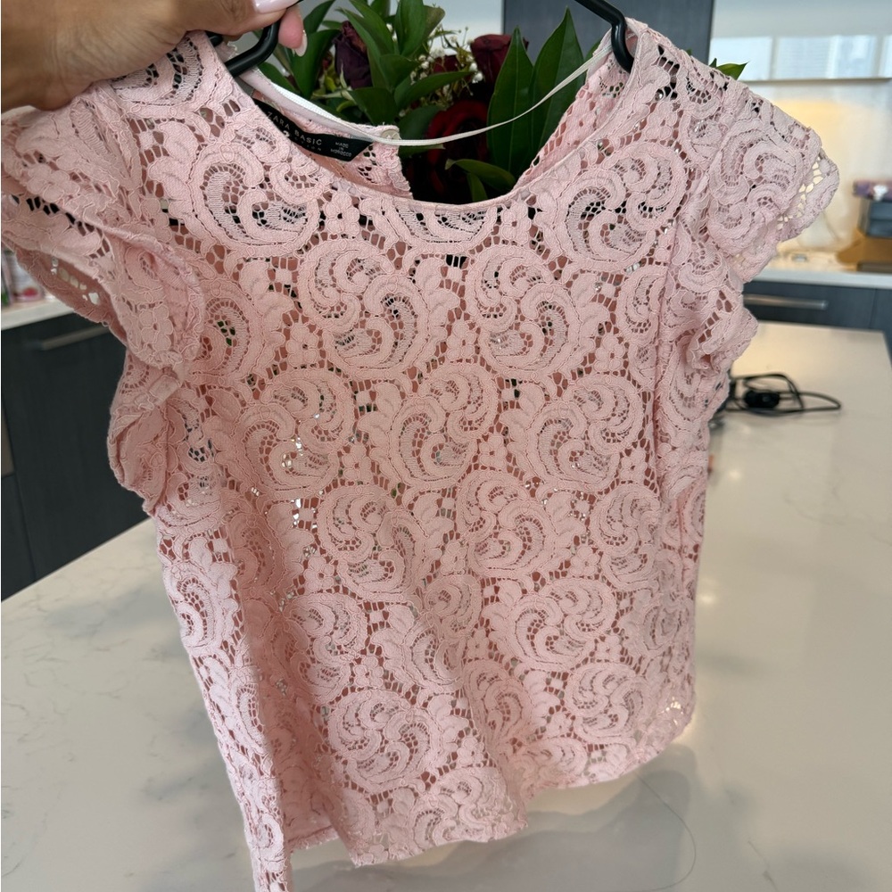 Zara Pink Lace Short Sleeve Blouse